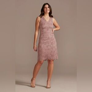 Oleg Cassini Glitter Lace Sheath Dress Blush Pink – David’s Bridal